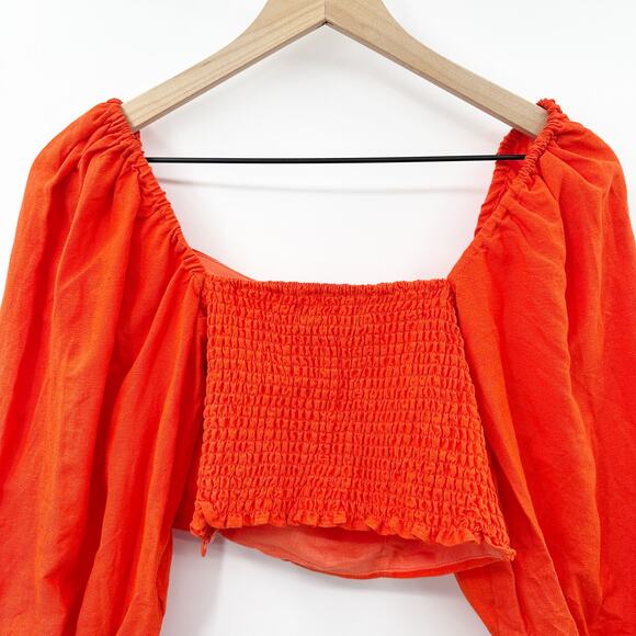 O.P.T Off The Shoulder Puff Sleeve Viscose Flax Crop Top in Orange Size M NEW - Picture 4 of 8